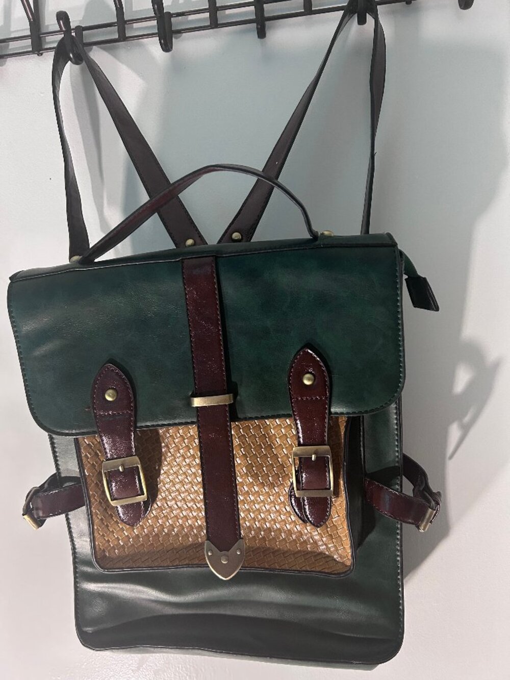 Nu G Forest Green Woven Unisex Satchel Backpack Dark Academia/Poetcore